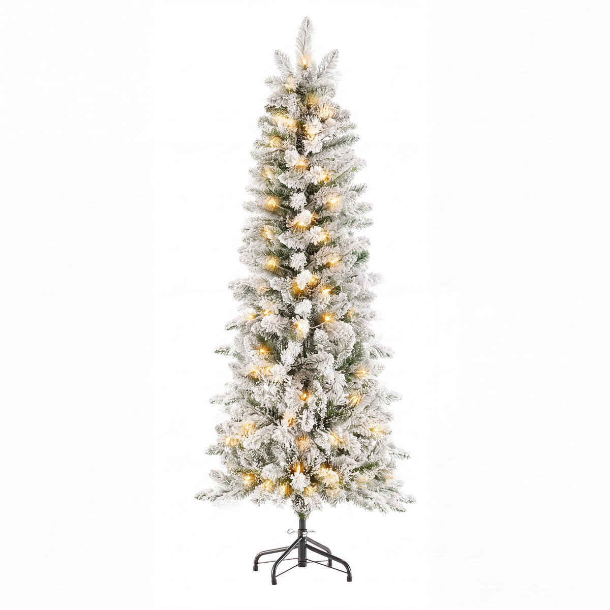 edx 6ft Pre-lit Pencil Christmas Tree, Green Artificial Spruce Slim Christmas Trees, With 250 LED Lights, 571 Branch Tips & Foldable Base, For Home, Office, Party Decoration