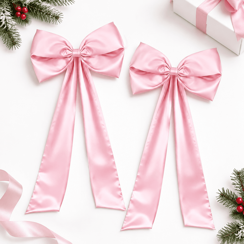 Extra Large Christmas Tree Topper Bow, Pink, 10.2ft Long Ribbons for 9-12ft Trees