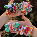 Farm Filled with Joy Set of 4 Glass Christmas Ornaments, Goat, Chicken, Calf and Deer Tree Decorations