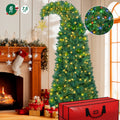 Firstness 6Ft Christmas Tree Crooked Neck, Prelit Artificial Xmas Tree with 250 Colorful Lights & 11 Modes, 825 Branch Tips, Storage Bag, PVC Bendable Top Christmas Tree