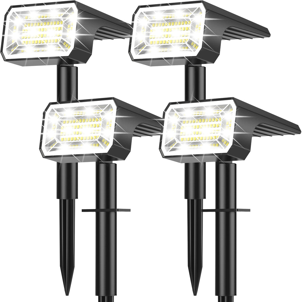 Solar Spot Lights Outdoor [4 Pack, IP65] - 100 High-Lumen LEDs, 4 Modes & 2-in-1 Design. Auto On/Off Cool White Landscape Lights for Yard, Garden, Pathway.