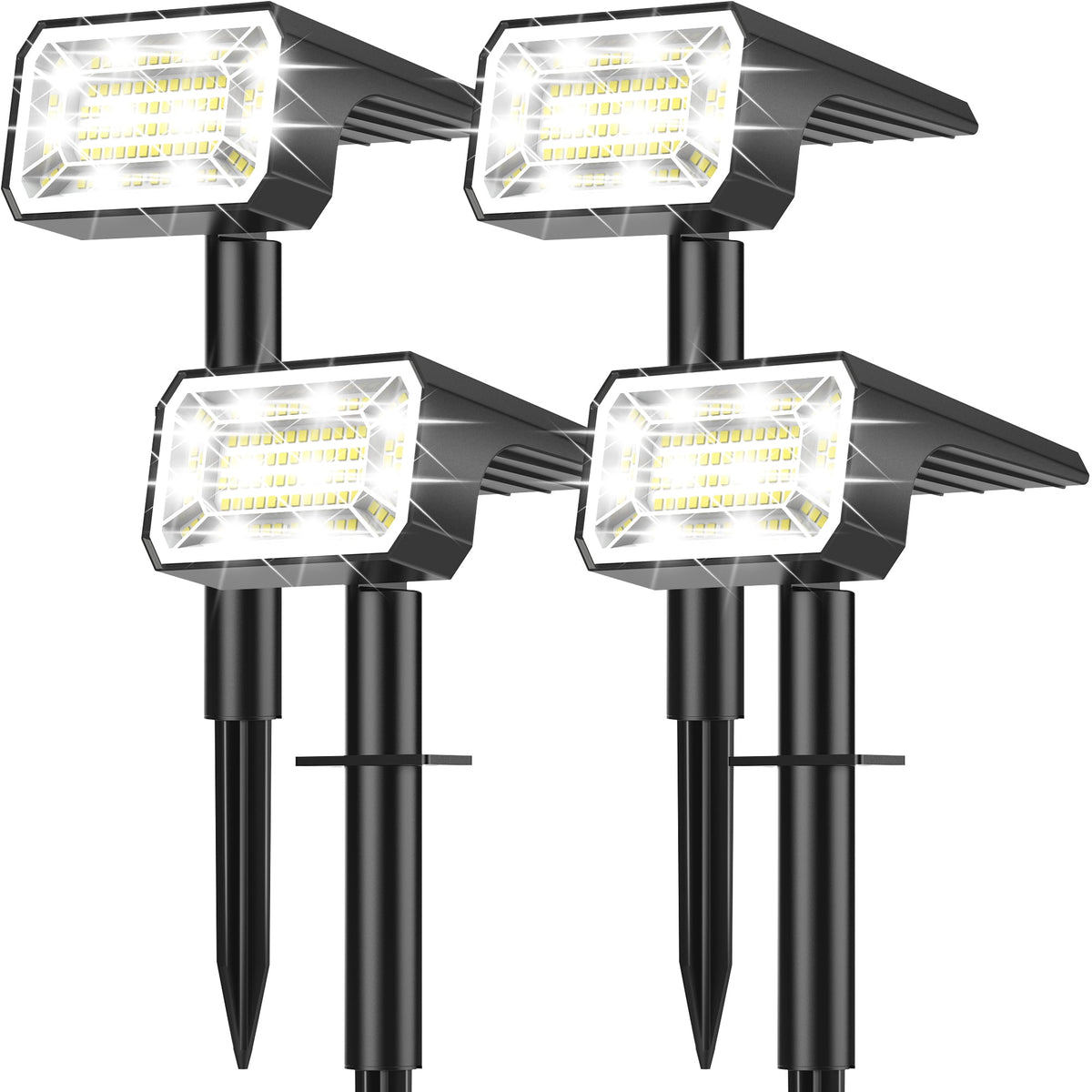 Solar Spot Lights Outdoor [4 Pack, IP65] - 100 High-Lumen LEDs, 4 Modes & 2-in-1 Design. Auto On/Off Cool White Landscape Lights for Yard, Garden, Pathway.