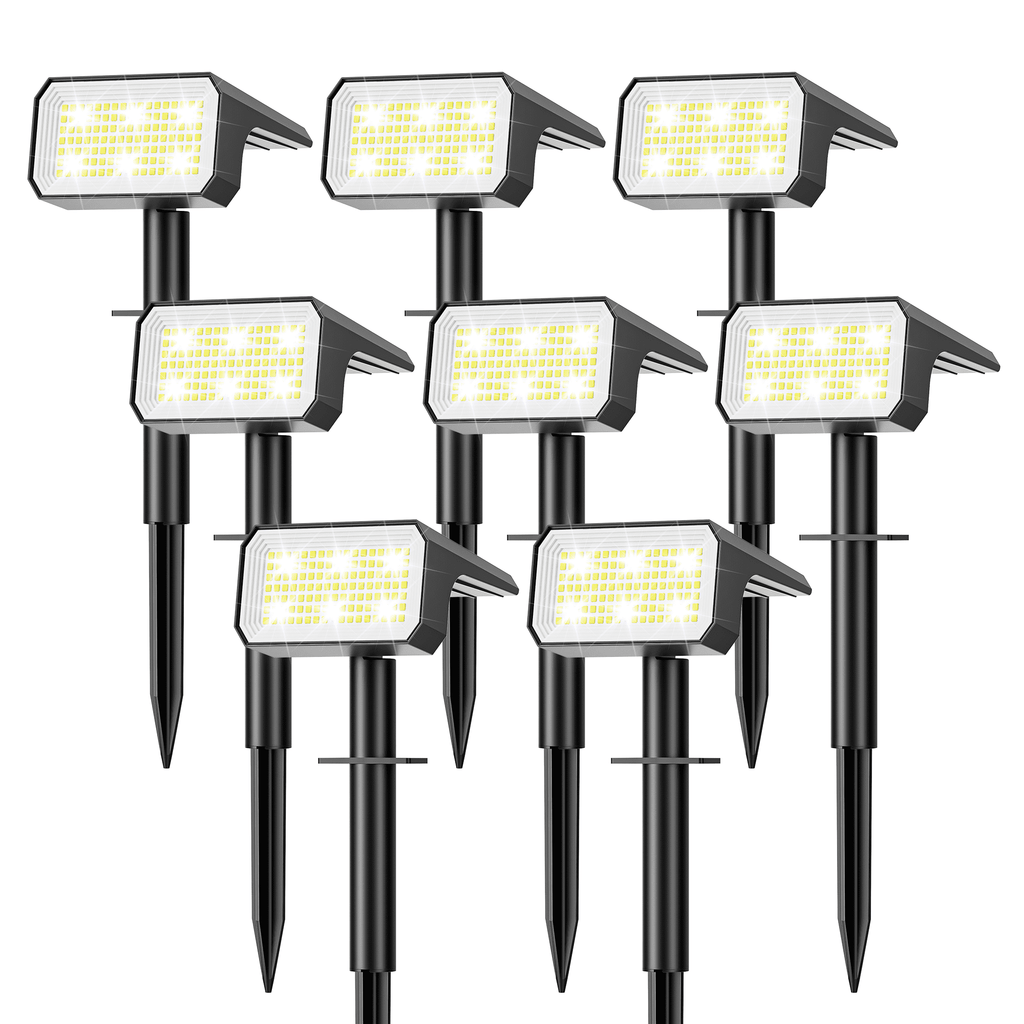 Flaow Solar Lights Outdoor, 8 pack,118 LED Solar Spotlights with 4 Modes, IP67 Waterproof Auto On/Off for Garden, Yard, Pathway, Lawn-Cool White