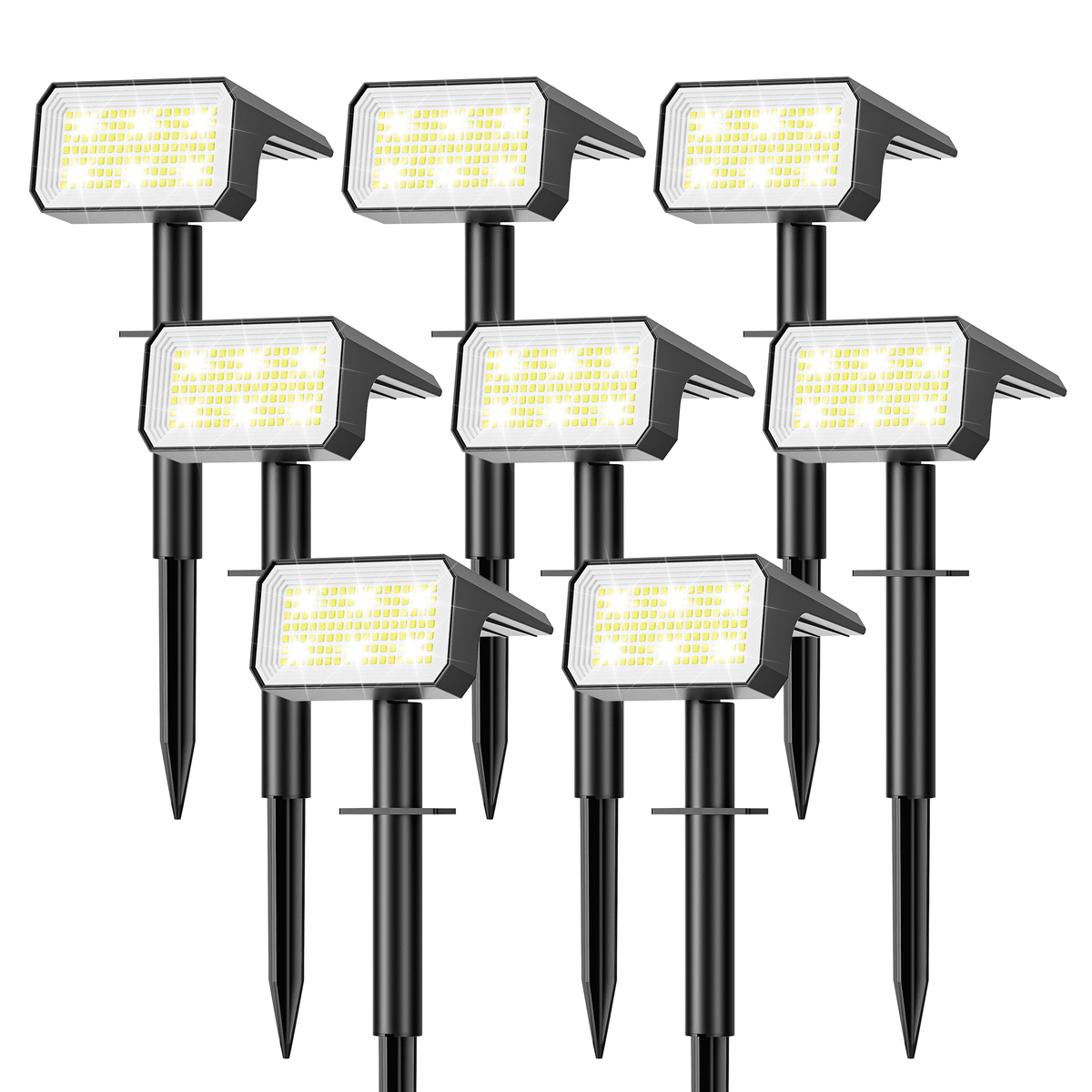 Flaow Solar Lights Outdoor, 8 pack,118 LED Solar Spotlights with 4 Modes, IP67 Waterproof Auto On/Off for Garden, Yard, Pathway, Lawn-Cool White