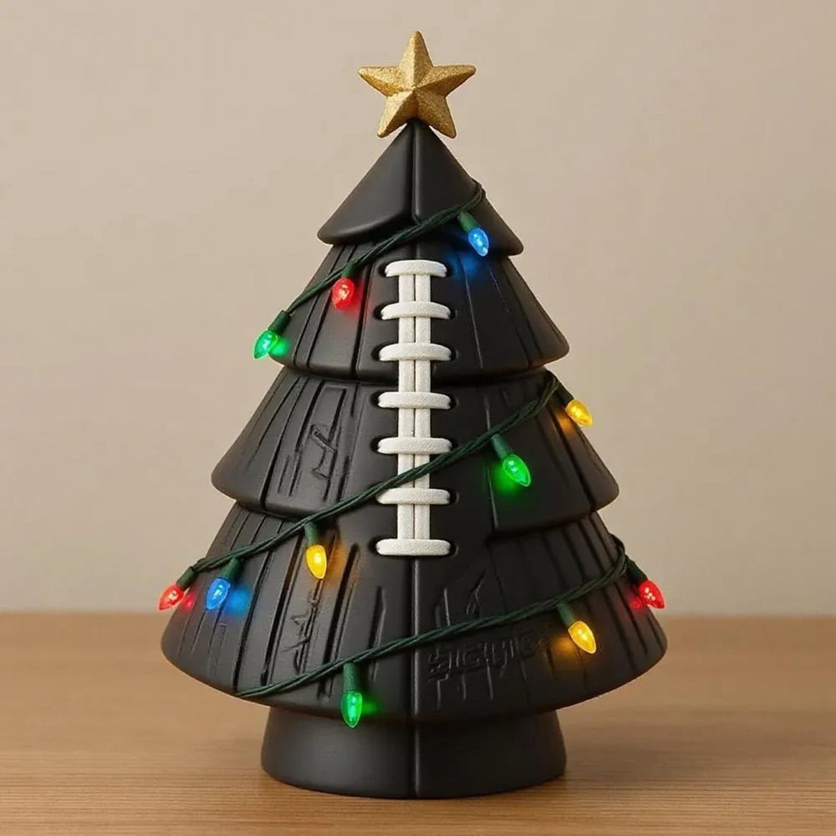 Football Theme Mini Christmas Trees with Lights, Tabletop Small Christmas Tree Ornaments Lighted, Xmas Tree with LED Lights for Desk Table Top Party Festival Sports Theme Decorations