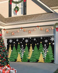 Fsddascl 7 x 16 Ft Christmas Garage Door Cover, Black Christmas Tree Large Garage Door Banner, Xmas Snowflake Green Golden Hanging Garage Mural Background for Indoor Outdoor Xmas Party Supplies