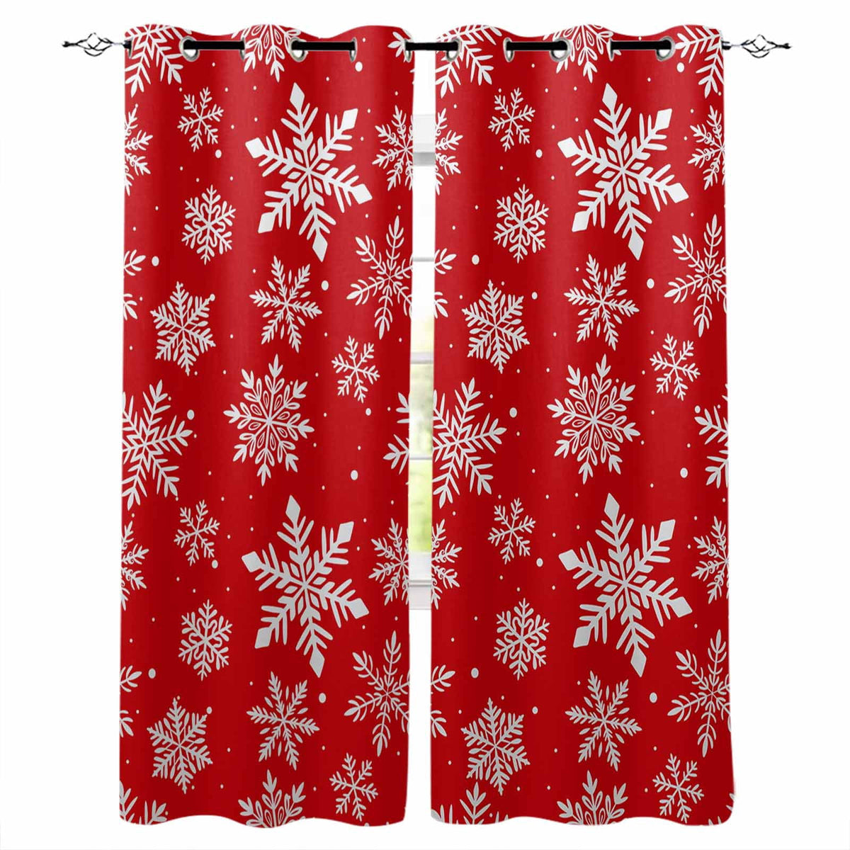 Fsddascl Grey White Snowflake Christmas Blackout Curtains for Bedroom/Living Room, Thermal Insulated Kitchen Curtains, Winter Xmas Snowflakes Grommet Darkening Window Treatment Drapes 42"x84"x2