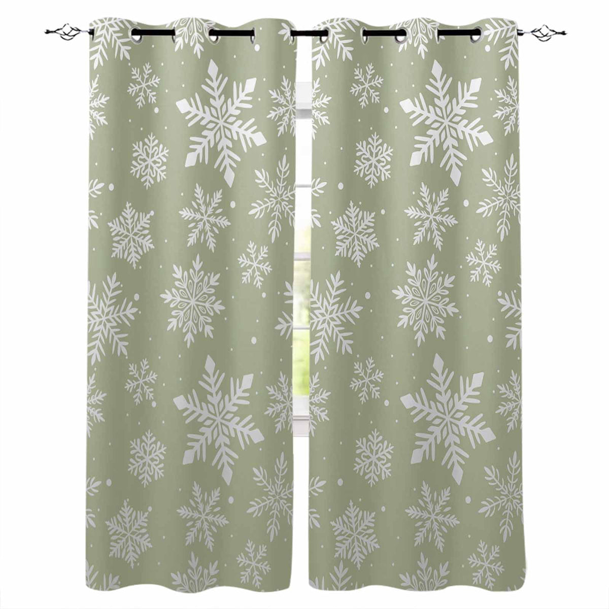 Fsddascl Grey White Snowflake Christmas Blackout Curtains for Bedroom/Living Room, Thermal Insulated Kitchen Curtains, Winter Xmas Snowflakes Grommet Darkening Window Treatment Drapes 42"x84"x2