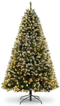 Funcid 6ft Artificial Christmas Tree with 8 Adjustable Light Flash Rate Modes, Decorated Xmas Tree with Pine Cones, Hinged Partially Flocked Christmas Tree with Foldable Metal Base