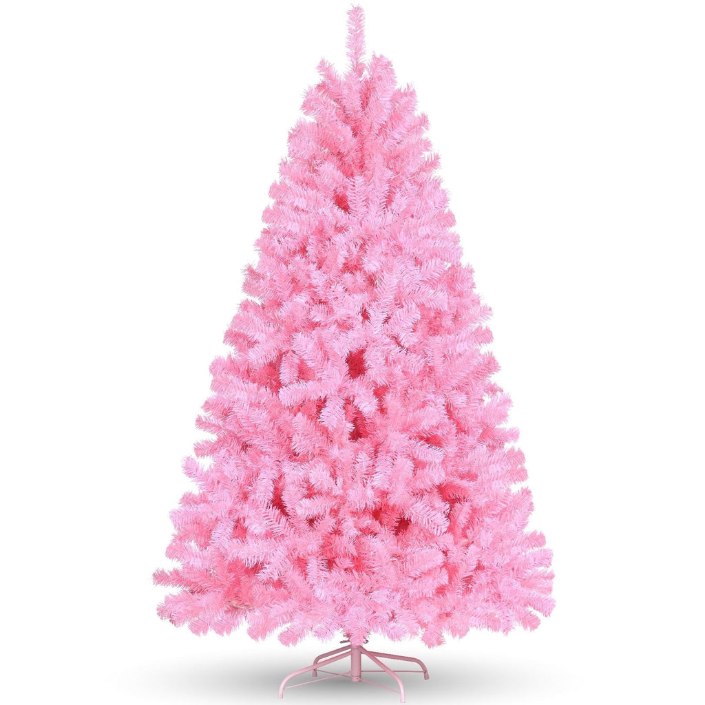 Funcid 6ft Pink Artificial Christmas Tree, Hinged Spruce Full Tree with 1477 Branch Tips, Foldable Metal Stand, New PVC Material, Xmas Tree for Indoor and Outdoor Decoration