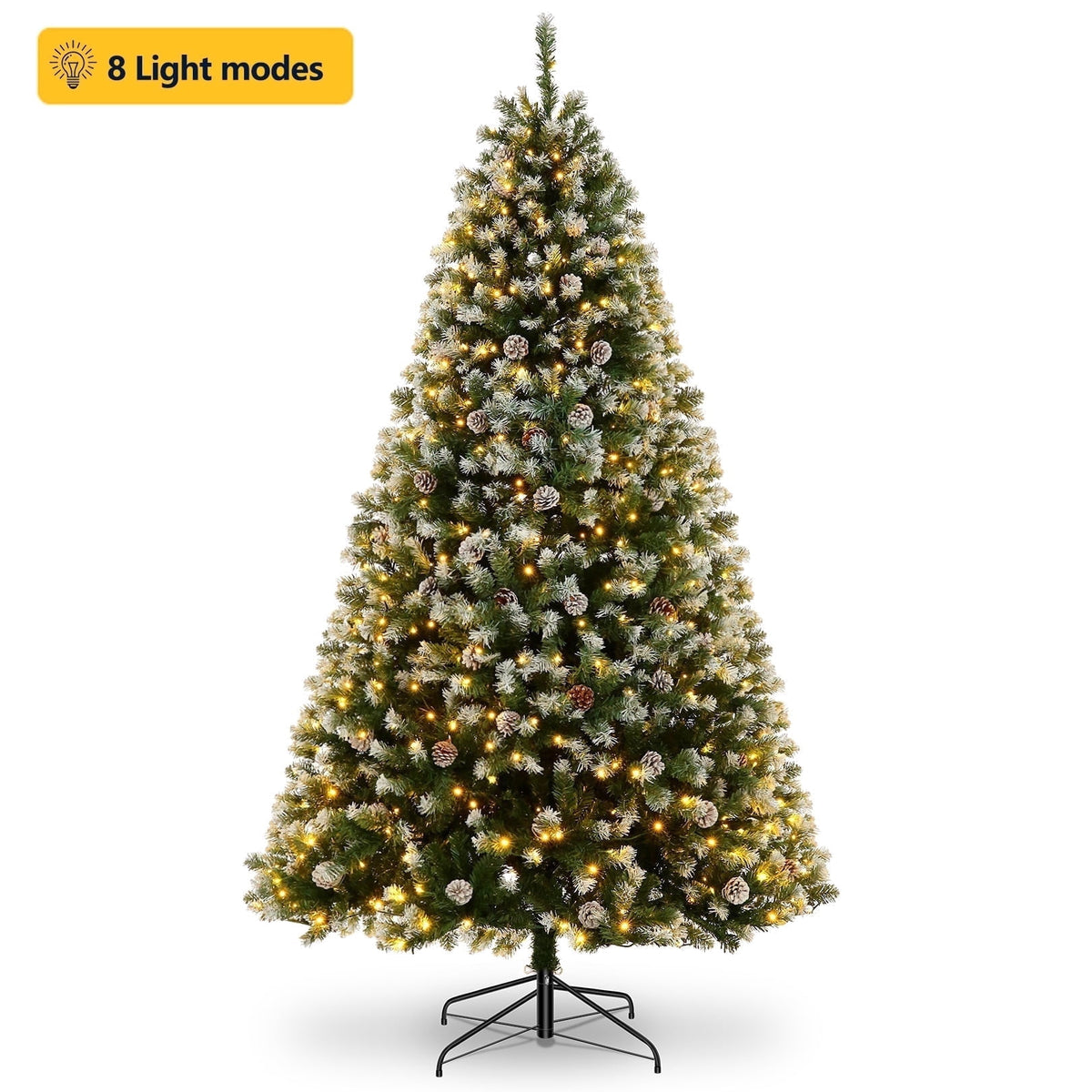 Funcid 6ft Artificial Christmas Tree with 8 Adjustable Light Flash Rate Modes, Decorated Xmas Tree with Pine Cones, Hinged Partially Flocked Christmas Tree with Foldable Metal Base