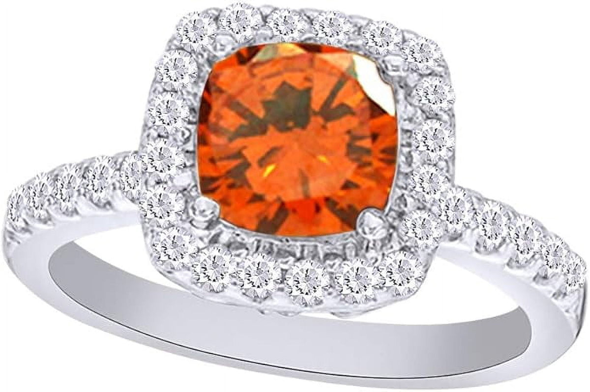 Gems Jewels 14K White Gold Plated 2.00 Ct Cushion Cut Citrine Christmas Wedding Engagement Thanksgiving Halo Ring 925 Sterling Silver For Women's -4