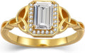 Gems & Jewels 14K Yellow Gold Plated 925 Sterling Silver 2.50 Ct Emerald Cut White Diamond Engagement Wedding Christmas Thanksgiving Halo Ring For Women's -5.5