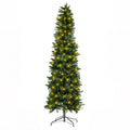 Gianna 4.5ft Pre-lit Pencil Christmas Tree, Green Artificial Spruce Slim Christmas Trees with 120 Incandescent Lights, 268 Branch Tips & Foldable Base for Home, Office, Party Decoration