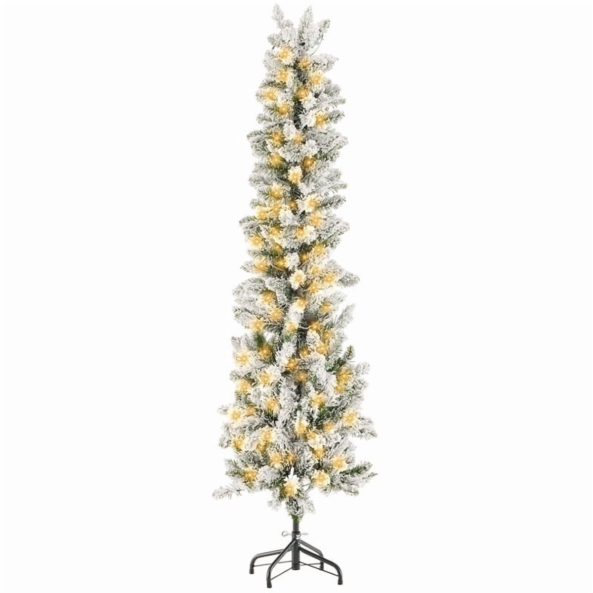 Gianna 4.5ft Pre-lit Pencil Christmas Tree, Green Artificial Spruce Slim Christmas Trees with 120 Incandescent Lights, 268 Branch Tips & Foldable Base for Home, Office, Party Decoration