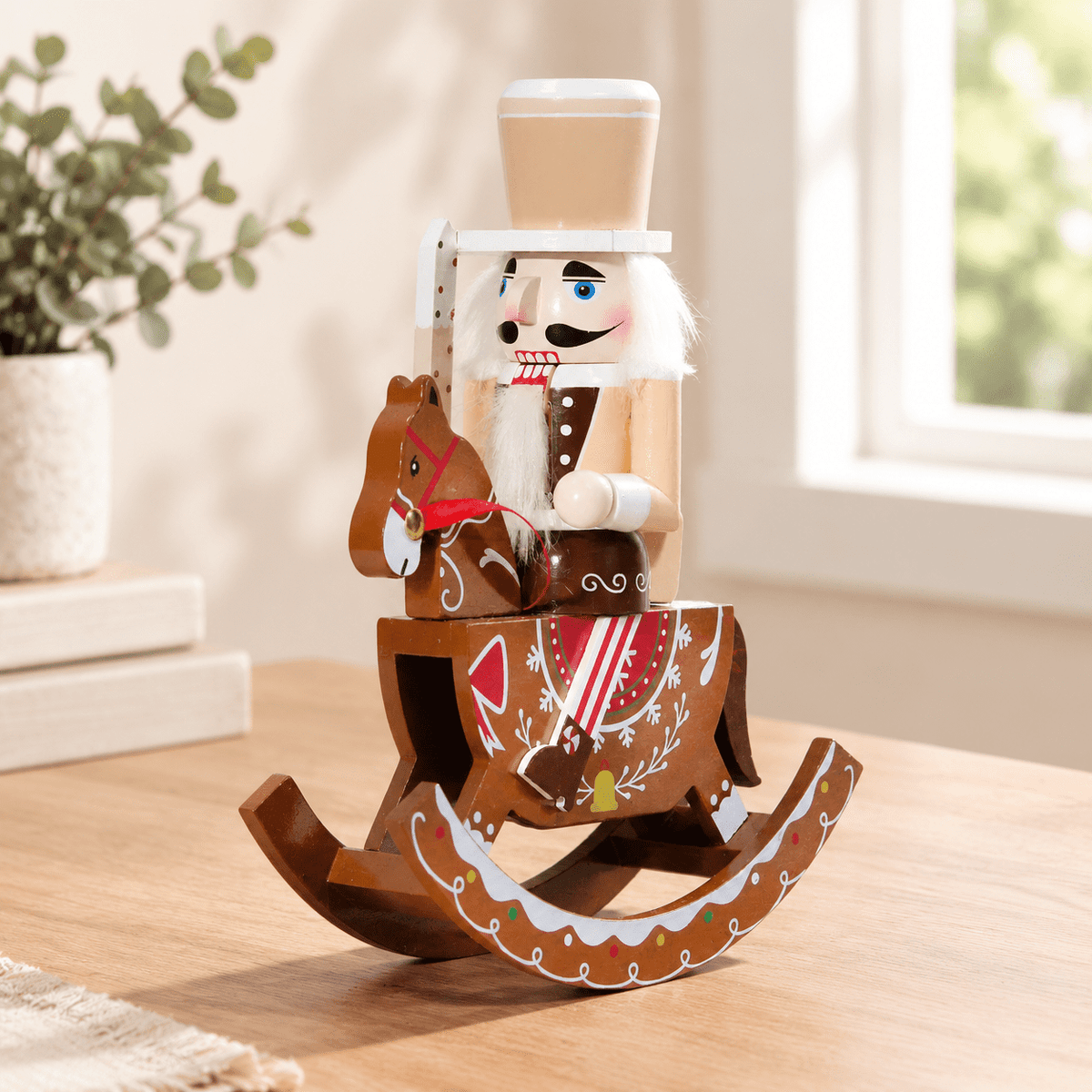 Gingerbread Wooden Nutcracker Rocking Horse Soldier Figurine 10 In Indoor Christmas Decor
