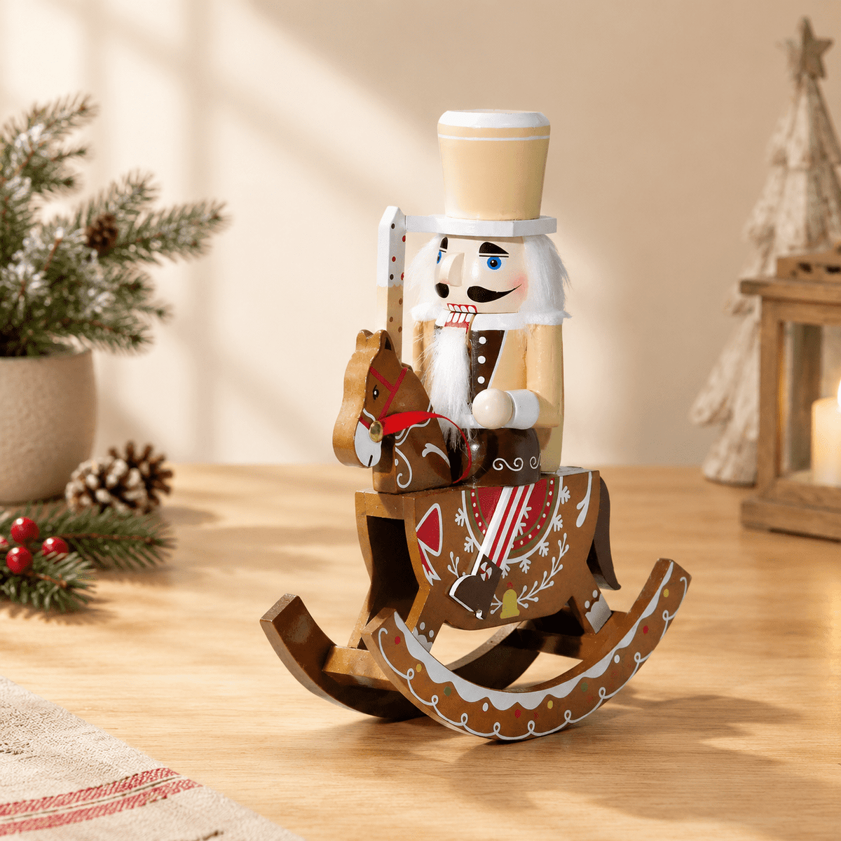 Gingerbread Wooden Nutcracker Rocking Horse Soldier Figurine Indoor Christmas Decor