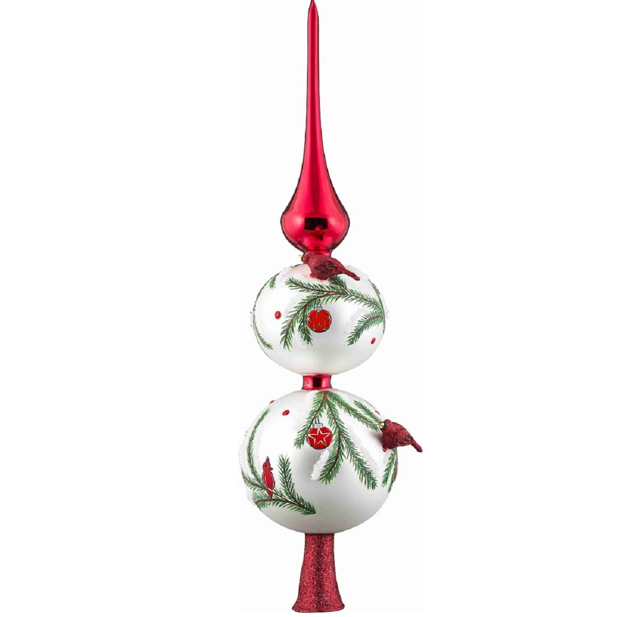 Glitterazzi Red Cardinal Bird Finial Polish Glass Christmas Tree Topper 16 Inch