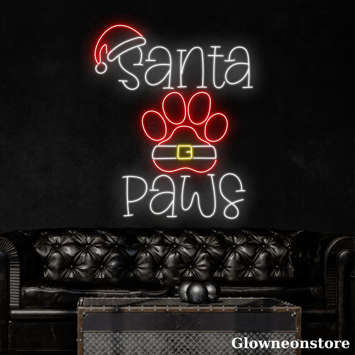 Glowneon Santa Paws Neon Sign, Santa Led Sign, Santa Hat Neon Led Sign, Christmas Decor
