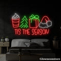 Glowneon Tis The Season Neon Sign, Merry Christmas Sign, Coffee Shop Wall Decor, Santa Hat Neon
