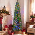 Goosiay Pre-Lit Pencil Artificial Christmas Tree, 6ft Xmas Tree with Metal Stand for Christmas Decoration, Green