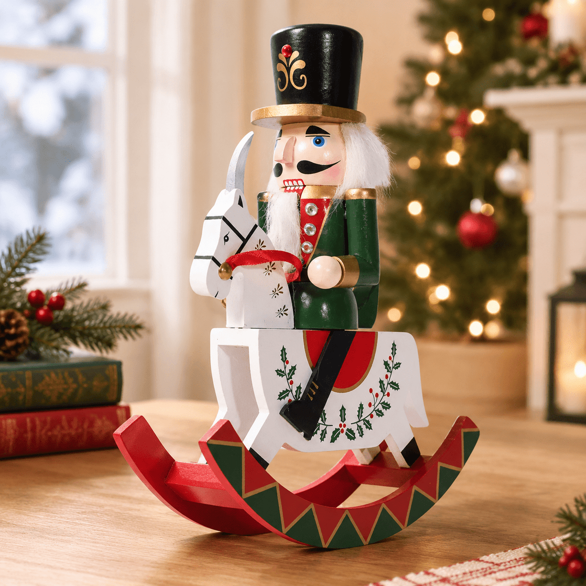 Gingerbread Wooden Nutcracker Rocking Horse Soldier Figurine Indoor Christmas Decor