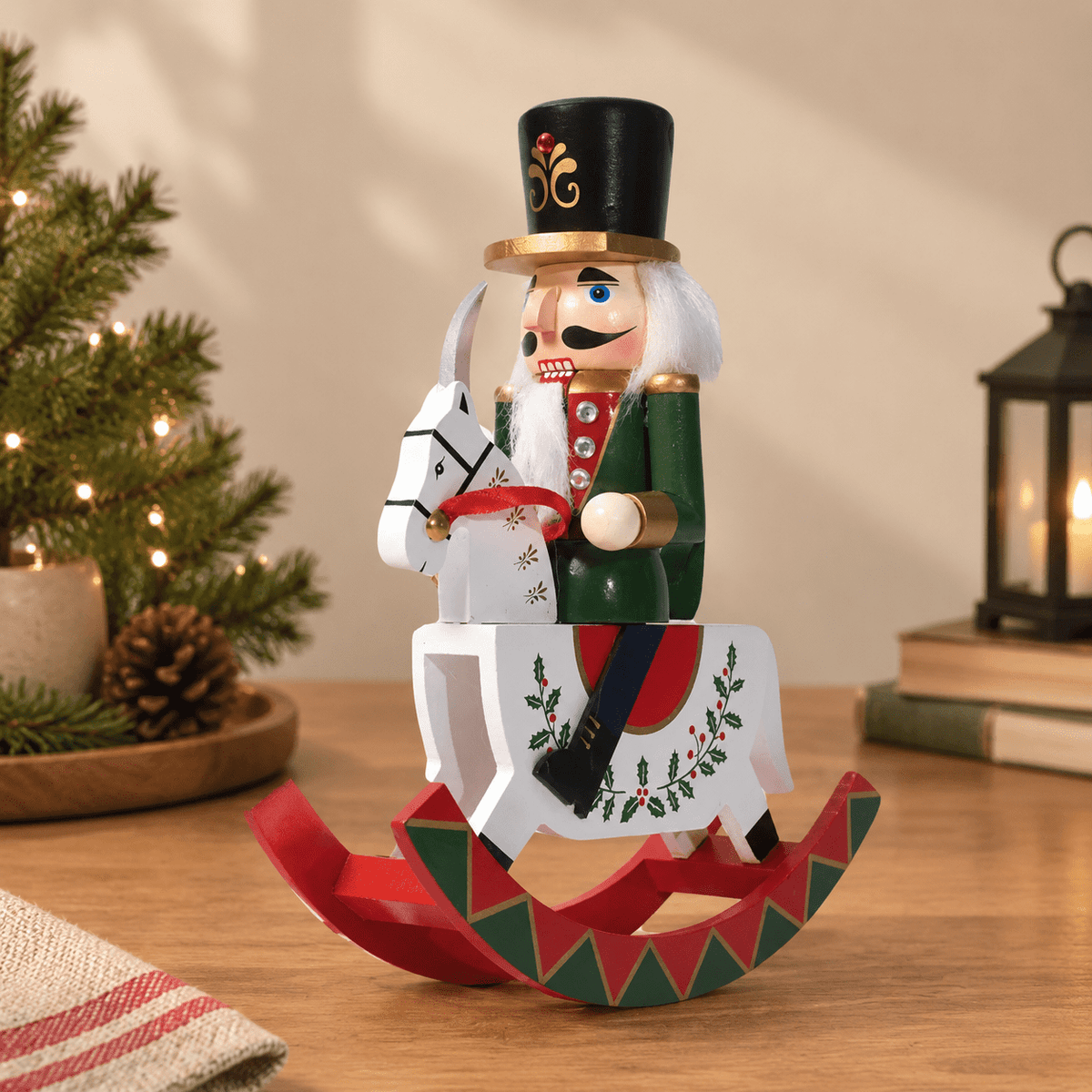 Gingerbread Wooden Nutcracker Rocking Horse Soldier Figurine 10 In Indoor Christmas Decor
