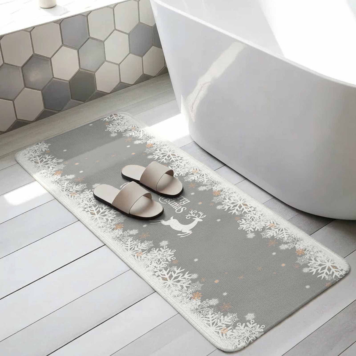 Black Christmas Washable Area Rugs for Living Room Bedroom, Large Non Slip Indoor Floor Carpet Absorbent Low Pile Elk Xmas Snowflake Winter Deer Door Mat Rugs for Bathroom Entryway 47.2"x63"