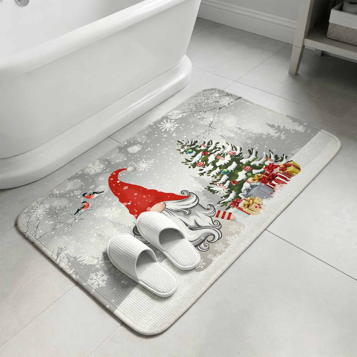 Pink Gnomes Christmas Washable Area Rugs for Living Room Bedroom, Large Non Slip Indoor Floor Carpet Absorbent Xmas Tree Gifts Winter Snowflake Birds Door Mat Rugs for Bathroom Entryway 47.2"x63"