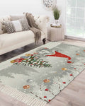 Grey Red Christmas Large Area Rug 4x6ft Woven Runner Rug,Snowflake Gnomes Xmas Tree Winter Gifts Living Room Bedroom Kitchen Bathroom Classroom Carpet with Tassels,Indoor Outdoor Throw Door Mat