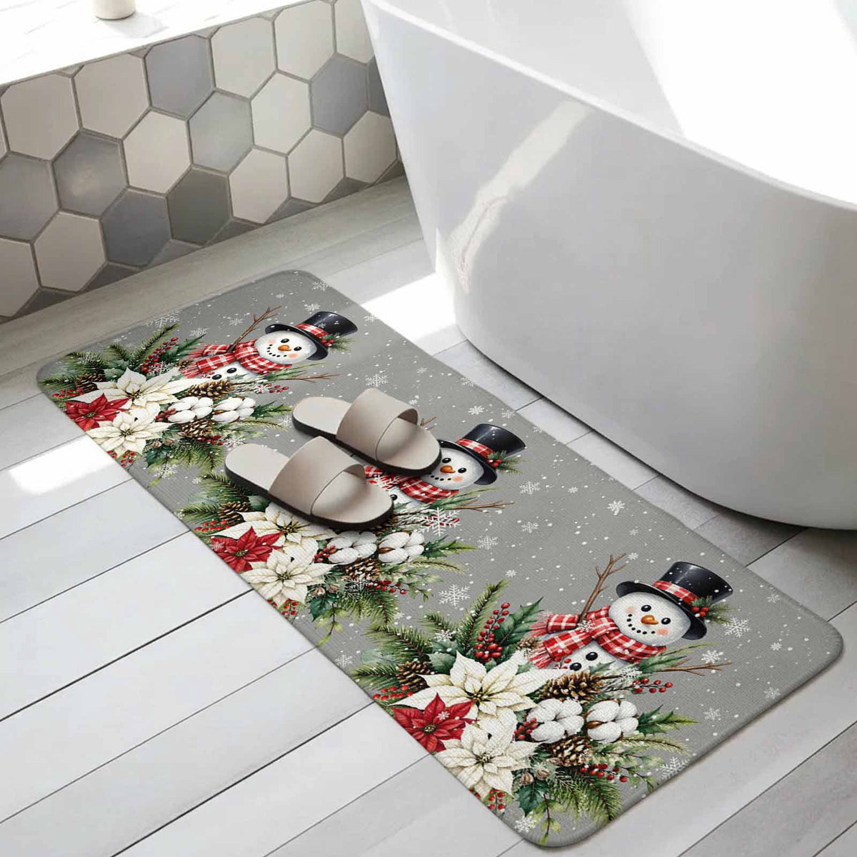 Red Truck Christmas Washable Area Rugs for Living Room Bedroom, Large Non Slip Indoor Floor Carpet Absorbent Xmas Tree Gnomes Navy Blue Snowflake Door Mat Rugs for Bathroom Entryway 63"x90.6"