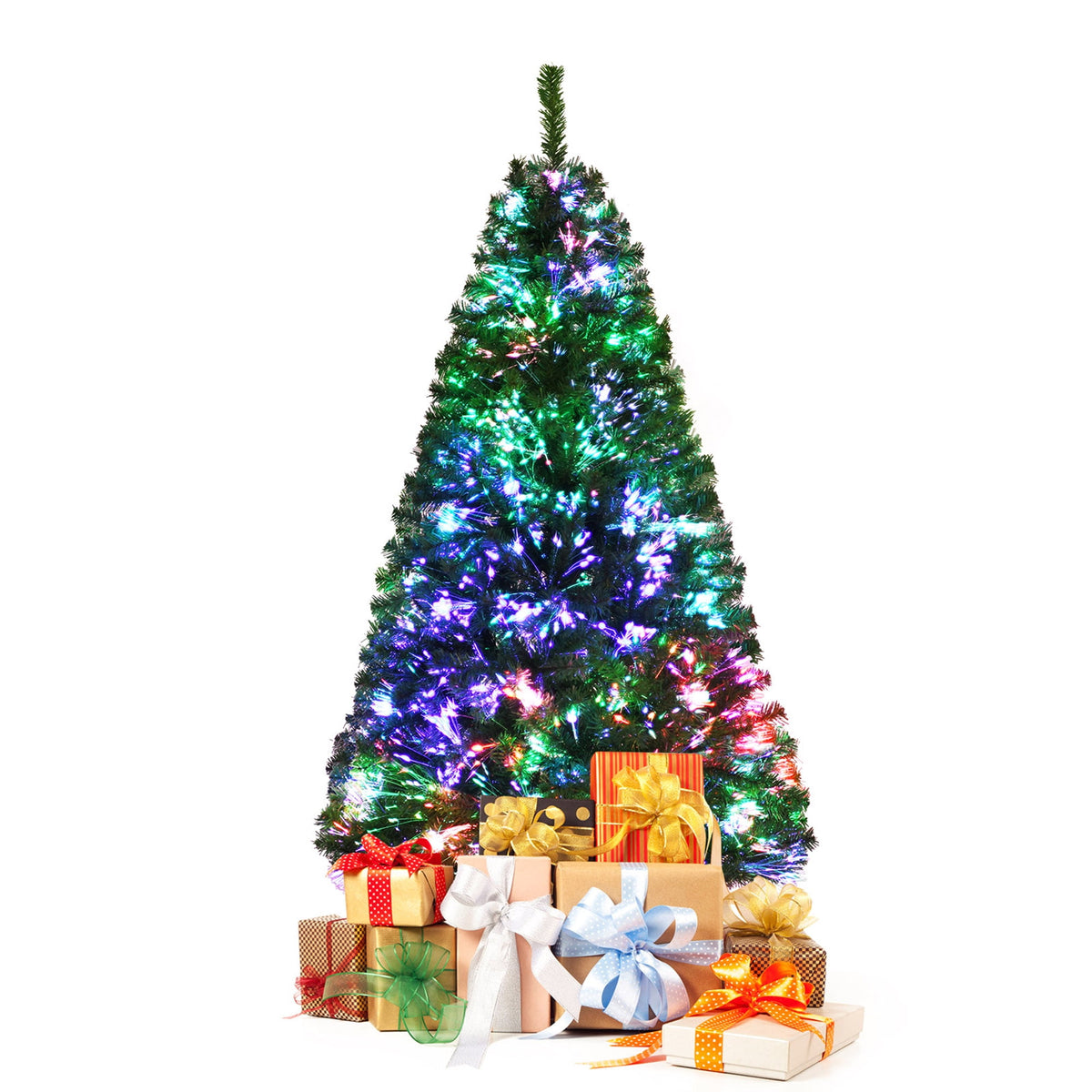 Gymax 7 FT Pre-lit Artificial Christmas Tree Fiber Optic Xmas Tree Holiday Decor