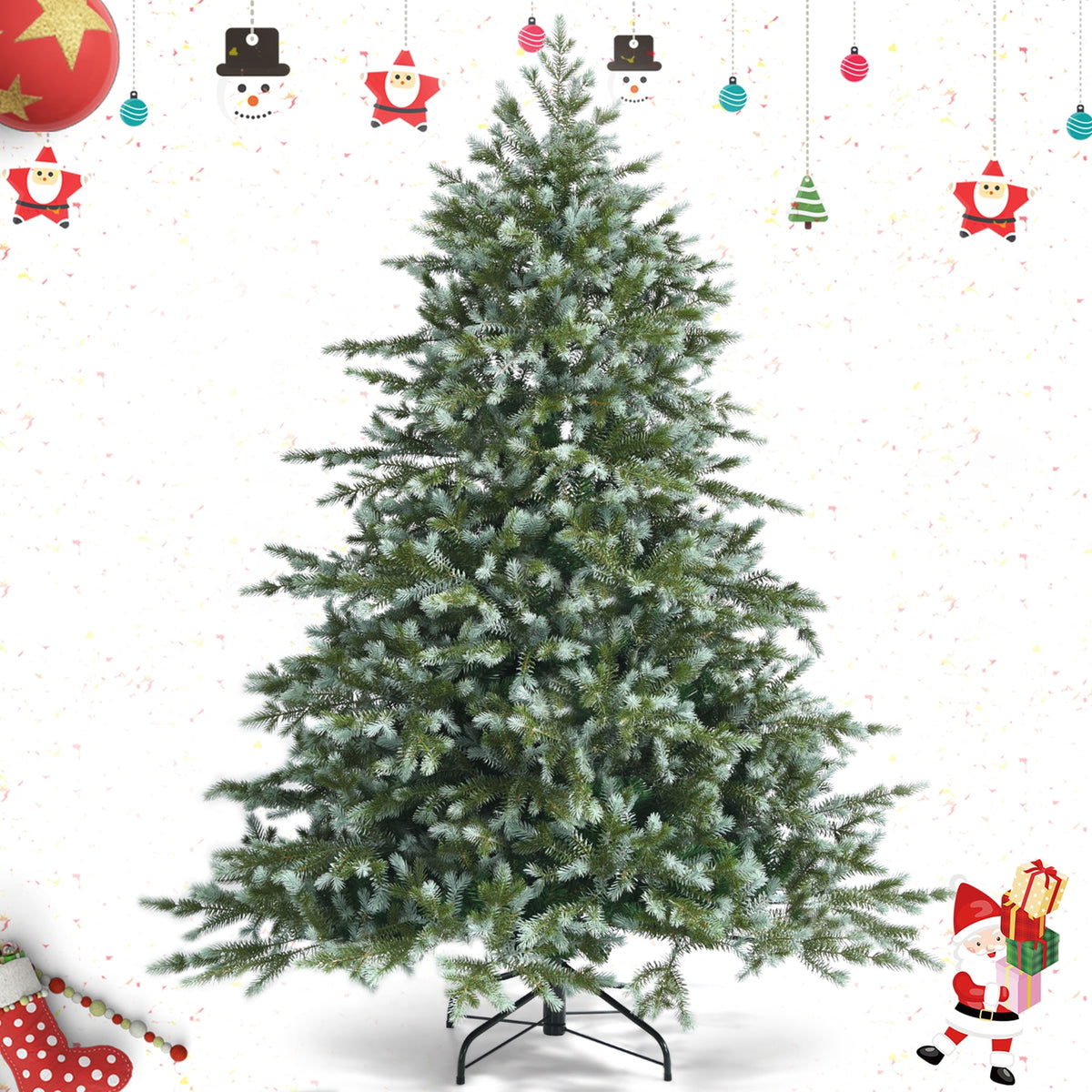 Gymax 7 Ft Artificial Christmas Tree Unlit Hinged Xmas Tree w/ Metal Stand