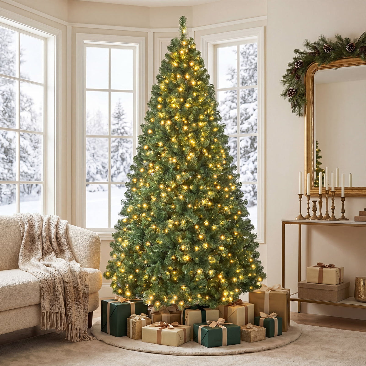 Gymax 6 FT Pre-Lit Artificial Christmas Tree Realistic Full Xmas Tree w/ 560 Warm White LED Lights 821 Dense Branch Tips