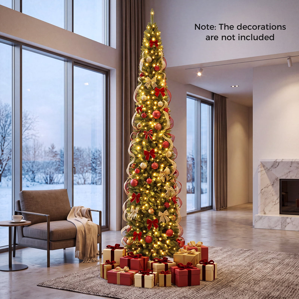 Gymax 9 FT Pre-Lit Artificial Christmas Tree Realistic Slim Pencil Xmas Tree