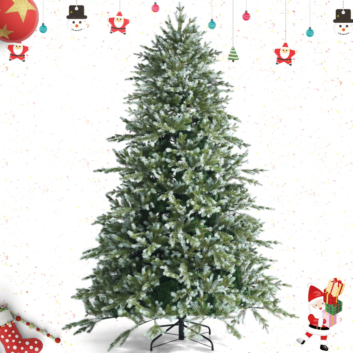 Gymax 7 Ft Artificial Christmas Tree Unlit Hinged Xmas Tree w/ Metal Stand