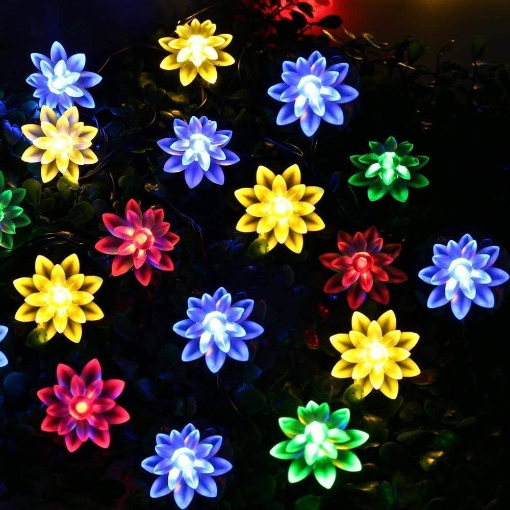 HESHENG Solar Lotus Flowers String Lights, Waterproof 40ft 100LEDs Lights Fairy Lights Outdoor 8 Modes Festival Lighting for Patio Yard Tree Wedding Party Christmas Decoration, Multicolor