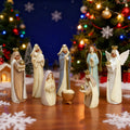 HOARBOEG Nativity Scene Ornament Set of 8, Religious Christmas Ornaments for Tree, Resin Manger Decorations, Lord Jesus Born Nativity Set, Christmas Tabletop Knick-knack, Miniature Nativity Figurines