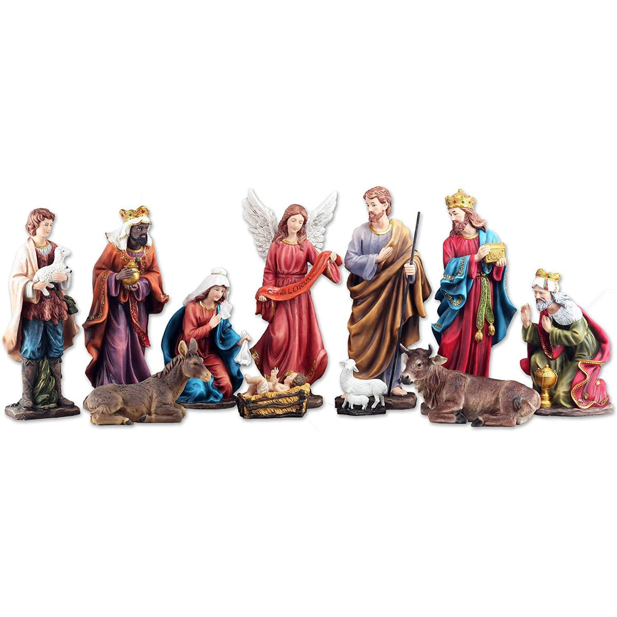 Holy Family Christmas Nativity Pastel Colored Scene 8" 11-Piece Set