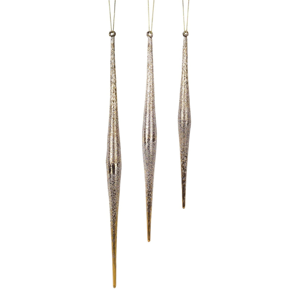 Melrose Set of 6 Silver and Gold Icicle Glass Christmas Ornaments 13.25”