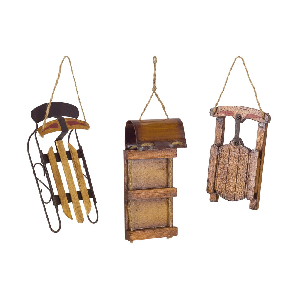 Home Decorative Sled Ornament (Set of 12) 5.75"H Wood