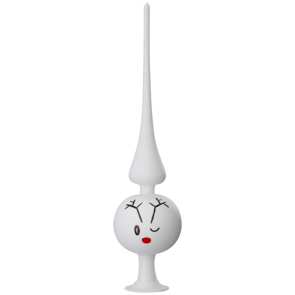Inge Glas Rudi Reindeer Tree Topper White Matte Nose Red 21395T032