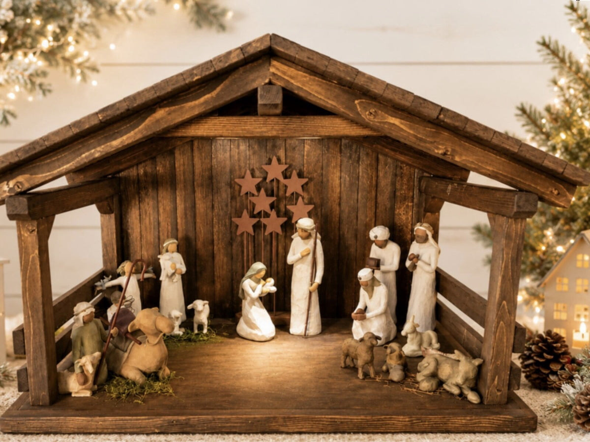 JacobsWoodDesigns X- Large Signature Wood Nativity Stable/Creche Decorative Collectible 1 Piece