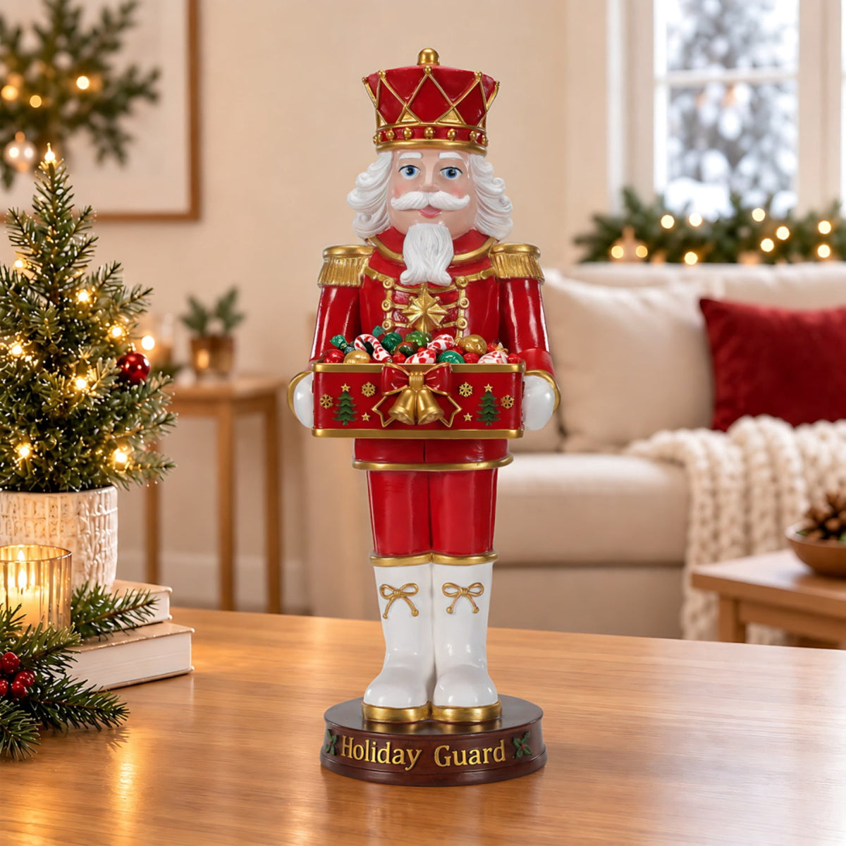 Jivora 24.41" Christmas Nutcracker Soldier Statue with Storage Tray, Holiday Tabletop Decor