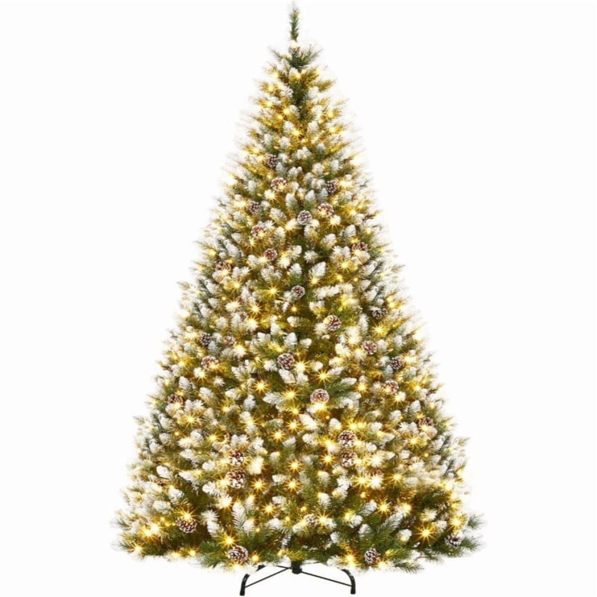 JoanKaren 7.5' Pre-Lit Green Artificial Christmas Tree,Metal Stand Full Xmas Tree with 600 Multicolor Lights