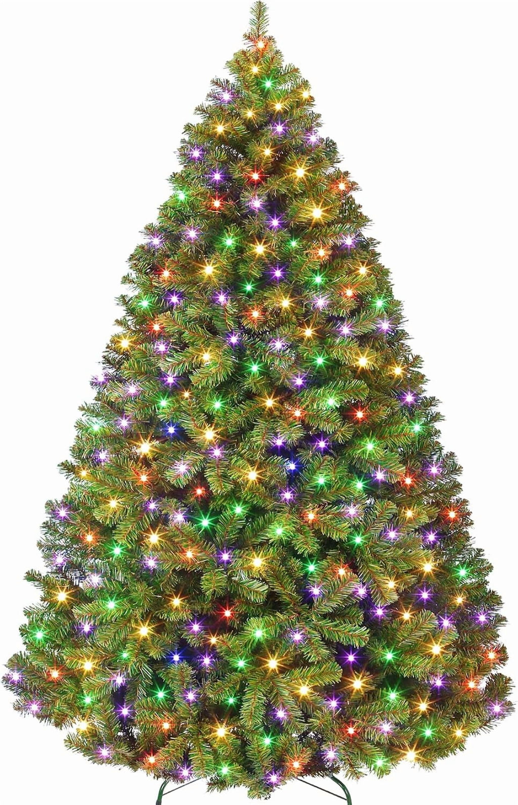JoanKaren 7.5' Pre-Lit Green Artificial Christmas Tree,Metal Stand Full Xmas Tree with 600 Multicolor Lights