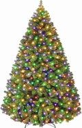 JoanKaren 7.5' Pre-Lit Green Artificial Christmas Tree,Metal Stand Full Xmas Tree with 600 Multicolor Lights