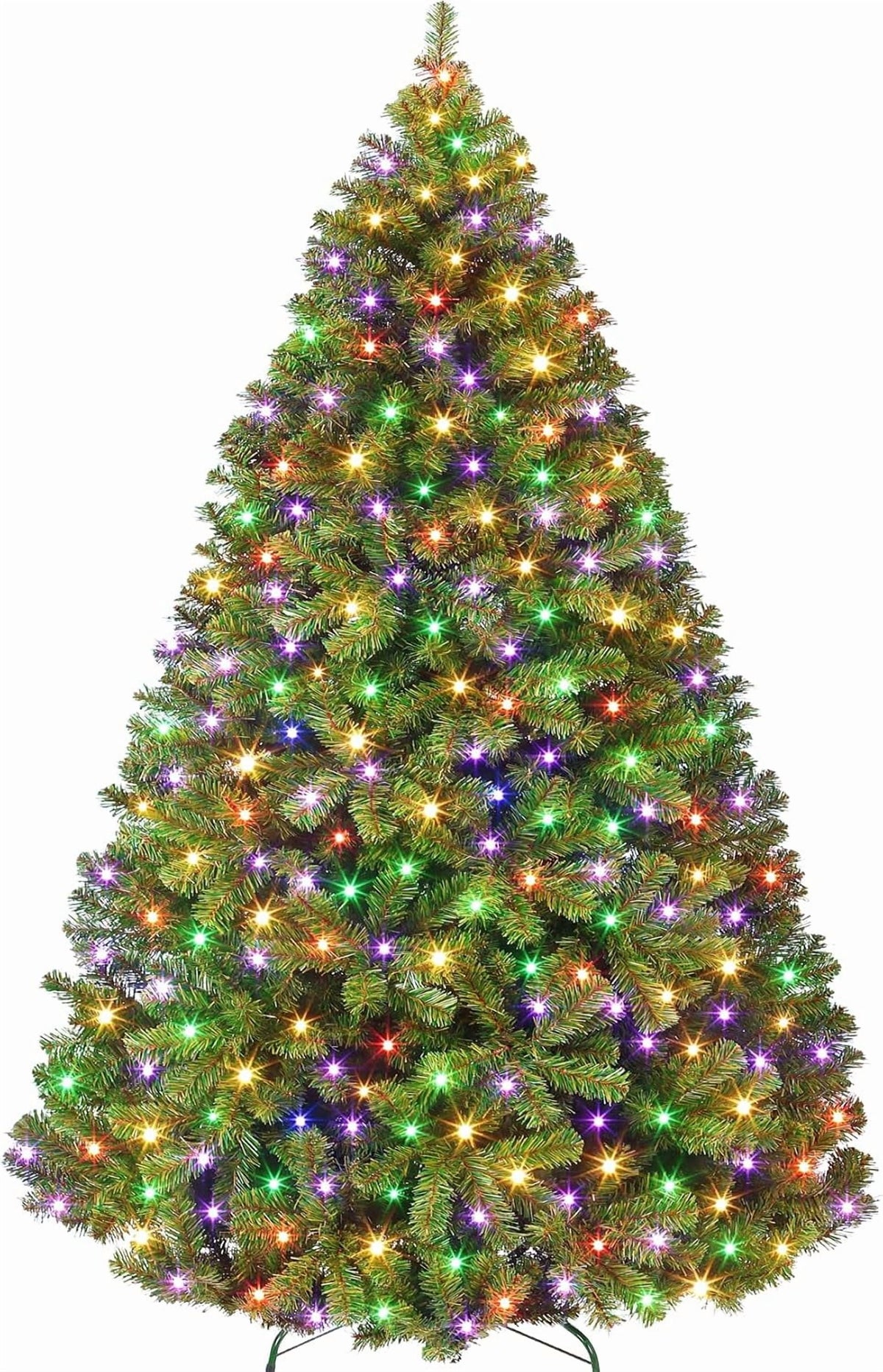 JoanKaren 7.5' Pre-Lit Green Artificial Christmas Tree,Metal Stand Full Xmas Tree with 600 Multicolor Lights