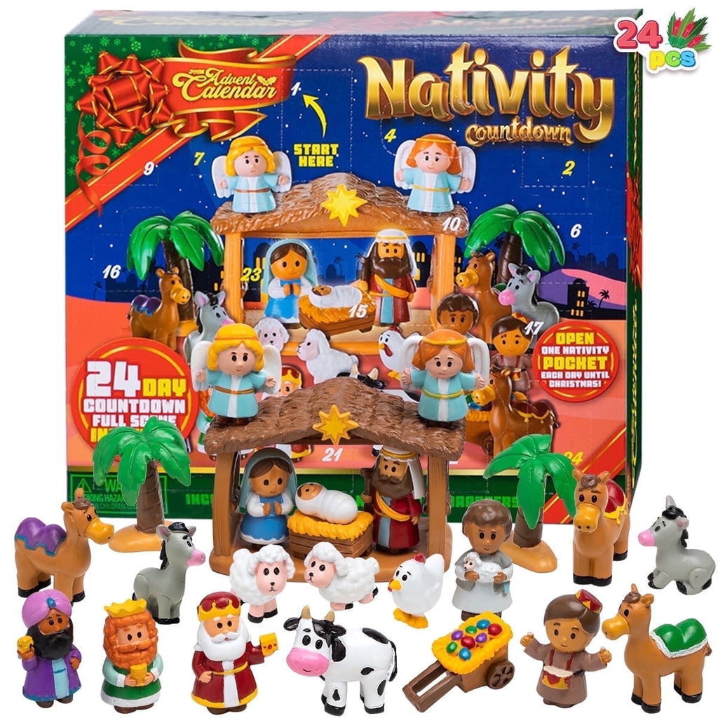 Joyfy Christmas Advent Calendar 2026 Nativity Figurine Set,Christmas Countdown Nativity Scene Set for Kids Boys Girls,24 PCS Nativity Advent Calendar