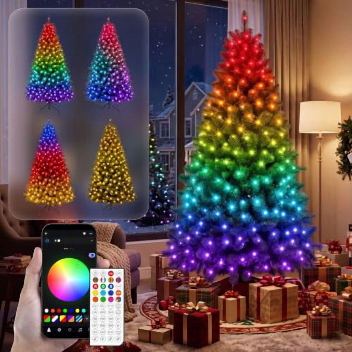 Joyfy 6 FT Prelit Slim Christmas Tree with 250 RGB Lights,App & Remote Control,Hinged Branches,Gloves & Metal Base Included,Easy Setup,Realistic Artificial Pencil Tree for Xmas Indoor Holiday Decor